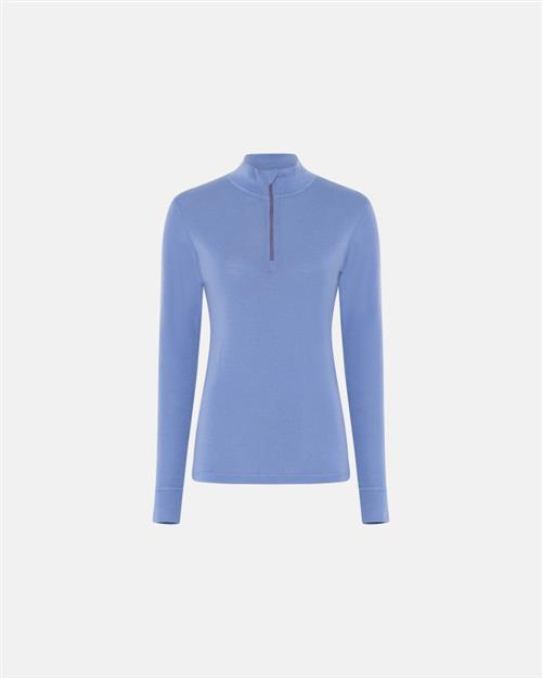 Langærmet t-shirt "half zip" | 100 merino uld | Blå