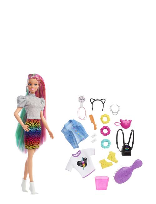 Se Barbie Totally Hair Leopard Rainbow Hair Doll Barbie Patterned ved Booztlet