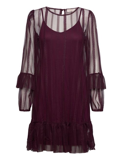 Cream Crflake Mesh Dress - Kim Fit Cream Burgundy