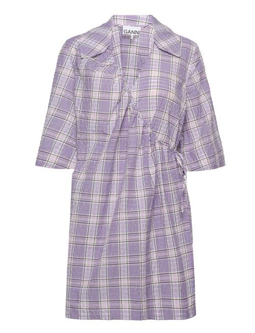 Ganni Seersucker Check Mini Wrap Dress Ganni Purple