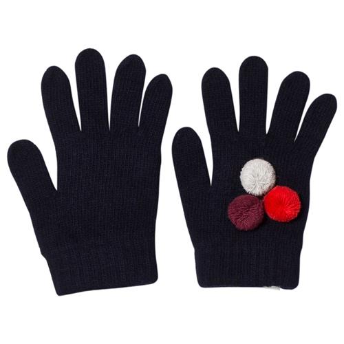 Il Gufo Navy and Multi Pom Pom Knit Gloves | Marine blå | 9 months