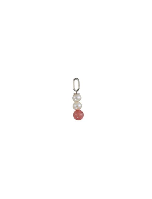 Pearl Stick Charm 4Mm Silver Design Letters Red