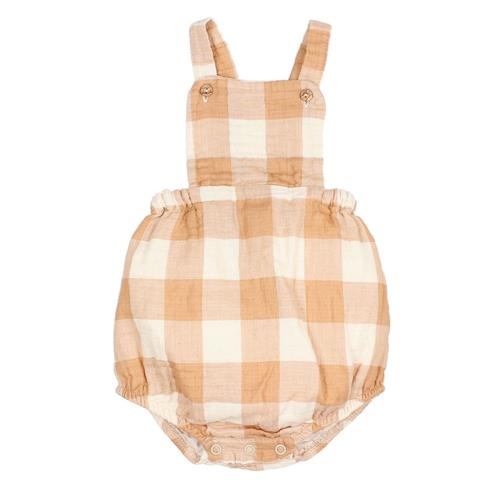 búho Gingham Romper Caramel | Brun | 9 months