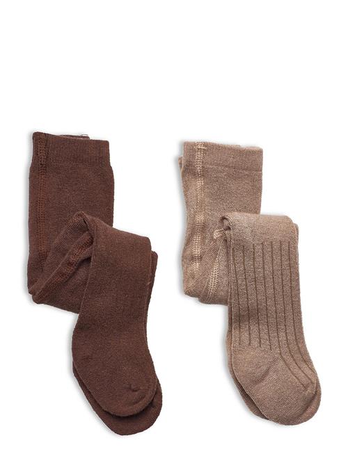 Minymo Wool Stocking - Rib 2-Pack Minymo Brown