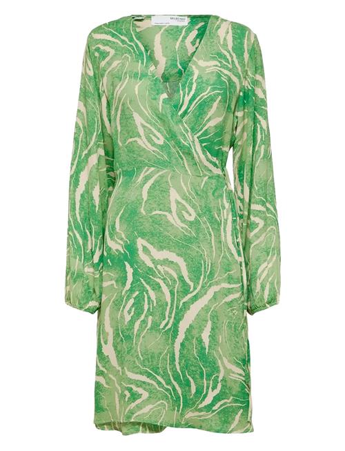 Slffiola Ls Aop Wrap Dress B Selected Green