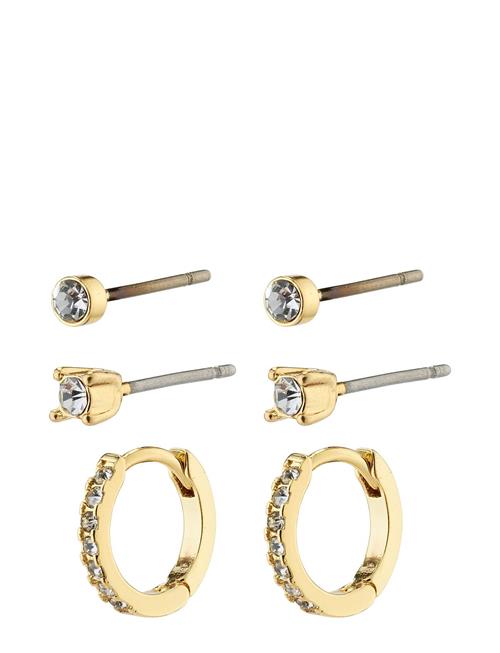 Se Pilgrim Sia Recycled Crystal Earrings 3-In-1 Set Pilgrim Gold ved Booztlet