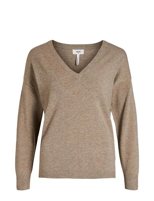 Objthess L/S V-Neck Knit Pullover Noos Object Beige