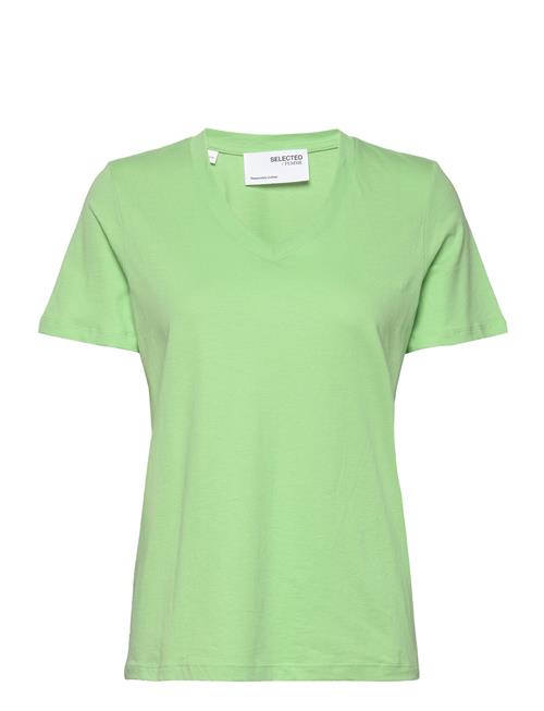 Se Selected Femme Slfessential Ss V-Neck Tee Noos Selected Femme Green ved Booztlet