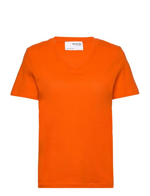 Selected Femme Slfessential Ss V-Neck Tee Noos Selected Femme Orange