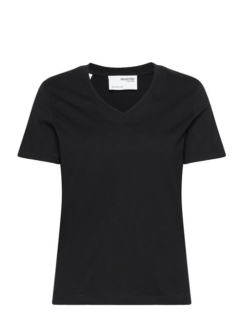 Se Selected Femme Slfessential Ss V-Neck Tee Noos Selected Femme Black ved Booztlet