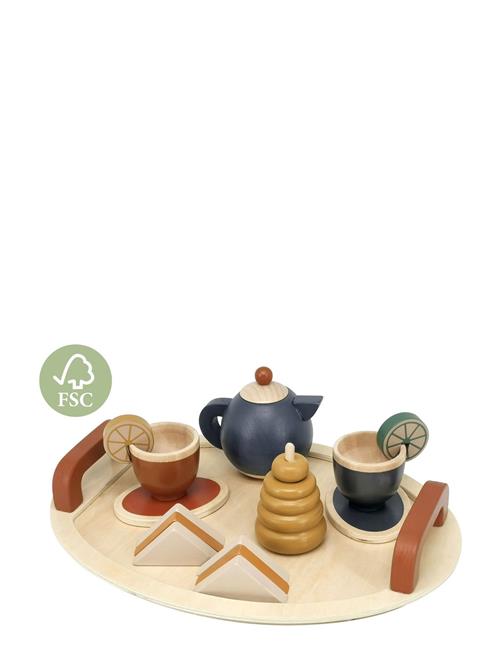 Se Magni Toys Tea Set With Tray In Fsc Wood Magni Toys Patterned ved Booztlet