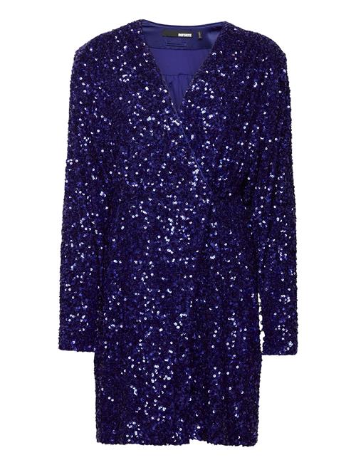 ROTATE Birger Christensen Sequin Wide-Shoulder Wrap Dress ROTATE Birger Christensen Navy