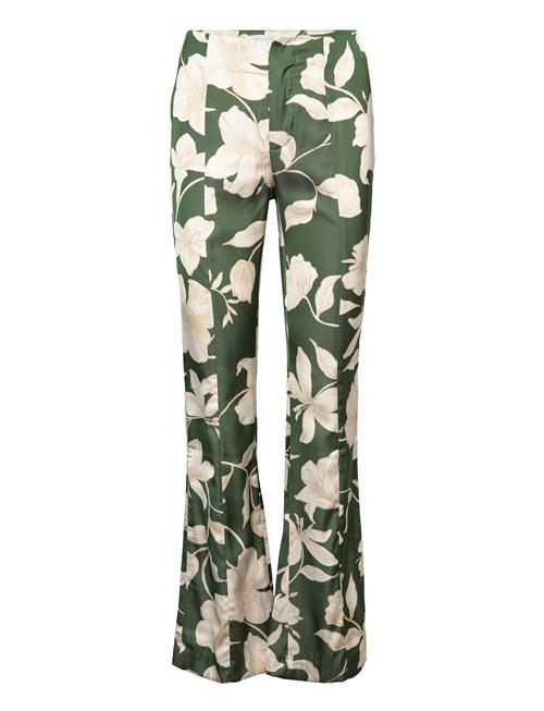 Se Mango Flared Floral-Print Trousers Mango Green ved Booztlet