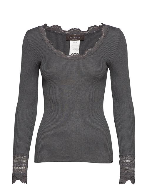 Rwbenita Silk Ls O-Neck Lace T-Shir Rosemunde Grey