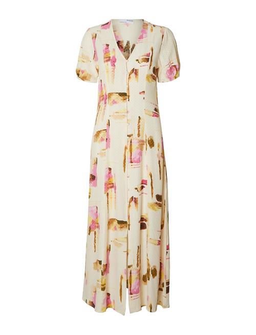 Selected Femme Slfliva-Lida Ss Midi Dress Ex Selected Femme Beige