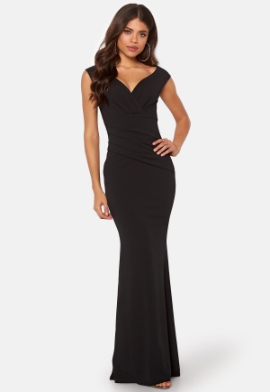 Se Goddiva Bardot Pleat Maxi Dress Black XXL (UK18) ved Bubbleroom