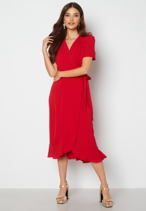 Se John Zack Short Sleeve Wrap Dress Red XXS (UK6) ved Bubbleroom