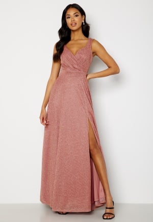 Se Goddiva Glitter Wrap Maxi Dress Dark Rose L (UK14) ved Bubbleroom