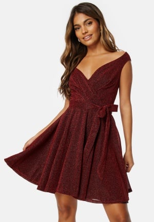 Goddiva Lurex Skater Dress Red L (UK14)