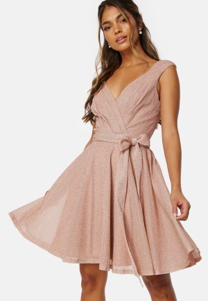 Se Goddiva Lurex Skater Dress Nude L (UK14) ved Bubbleroom