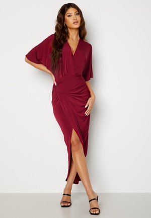 John Zack Kimono Sleeve Rouch Dress Wine L (UK14)