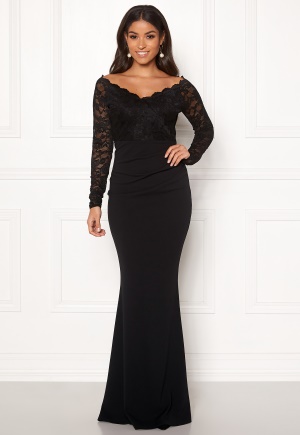 Goddiva Lace Trim Maxi Dress Black XXS (UK6)