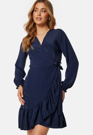 Se John Zack Frilly Wrap Mini Dress Navy S (UK10) ved Bubbleroom