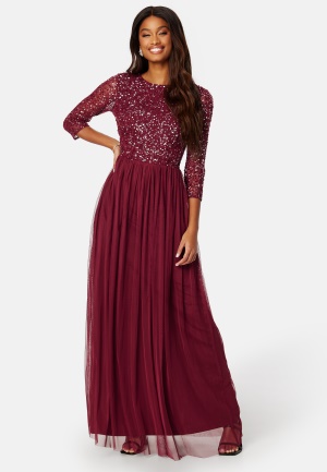 AngelEye Sequin Bodice Maxi Dress Burgundy L (UK14)