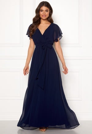 Se Goddiva Flutter Chiffon Dress Navy S (UK10) ved Bubbleroom