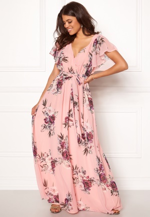 Se Goddiva Flutter Floral Maxi Dress Peach XS (UK8) ved Bubbleroom