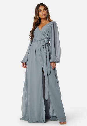 Se Goddiva Long Sleeve Chiffon Dress Air Force Blue S (UK10) ved Bubbleroom