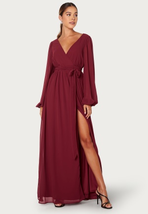 Se Goddiva Long Sleeve Chiffon Dress Berry XS (UK8) ved Bubbleroom