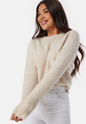 Se SELECTED FEMME Slflulu LS Knit O-Neck Beige L ved Bubbleroom