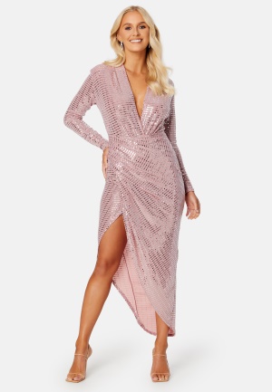 John Zack Sequin Rouch Maxi Dress Rose XL (UK16)