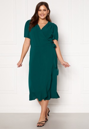 Se John Zack Curve Short Sleeve Wrap Frill Curve Dress Green 52 (UK24) ved Bubbleroom