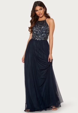 AngelEye High Neck Sequin Maxi Dress Dark blue XL (UK16)