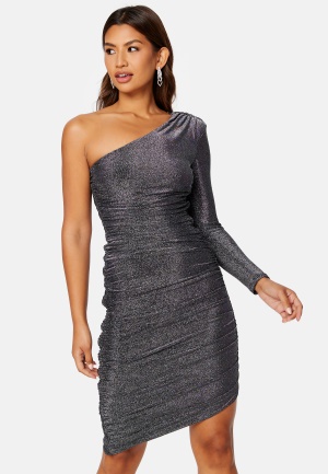 Goddiva One Shoulder Glitter Mini Dress Black/Silver M (UK12)