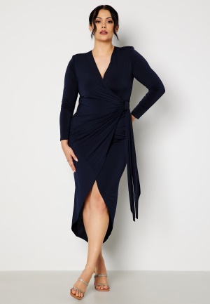 John Zack Curve Long Sleeve Wrap Maxi Dress Navy 52 (UK24)