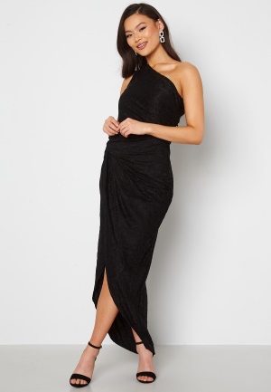 Se John Zack Lace One Shoulder Sleeve Rouch Dress Black XXS (UK6) ved Bubbleroom