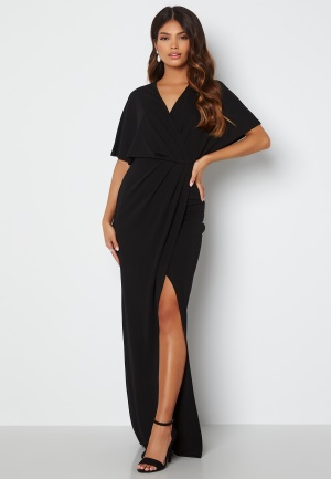 Se Bubbleroom Occasion Wrap Slit Maxi Dress Black 34 ved Bubbleroom