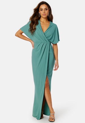 Se Bubbleroom Occasion Wrap Slit Maxi Dress Dark dusty green 46 ved Bubbleroom