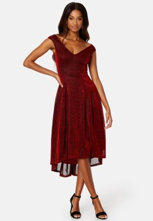 Se Goddiva Glitter High Low Midi Dress Red XS (UK8) ved Bubbleroom