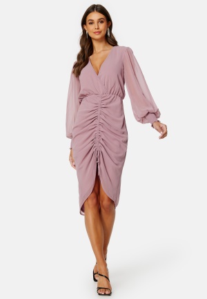 Se Goddiva Long Sleeve Chiffon Rouched Midi Dress Dusk XXS (UK6) ved Bubbleroom