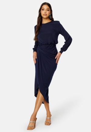 Se John Zack Balloon Sleeve Rouch Dress Navy XXS (UK6) ved Bubbleroom