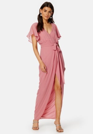 Se Goddiva Flutter Chiffon Wrap Maxi Dress Warm Pink XL (UK16) ved Bubbleroom