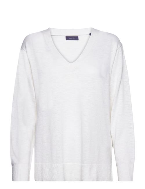 Se GANT Linen-Blend V-Neck GANT White ved Booztlet