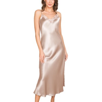 Se Lady Avenue Pure Silk Long Nightgown With Lace Perlhvid silke Medium Dame ved Timarco