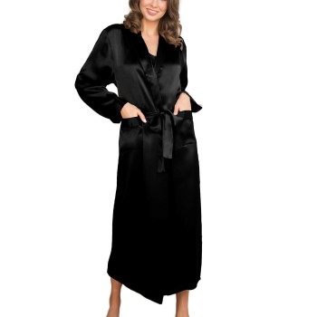 Se Lady Avenue Pure Silk Long Robe Sort silke Small Dame ved Timarco