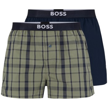 BOSS 2P Patterned Cotton Boxer Shorts EW Blå/Grøn bomuld X-Large Herre