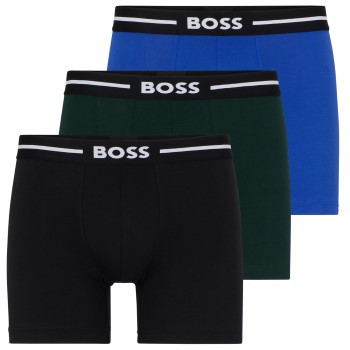 BOSS 3P Solid Cotton Bold Boxer Sort/Blå bomuld Large Herre